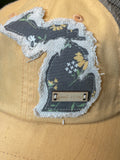 Michigan Trucker Hat- Lt. Yellow/Khaki “good vibes”