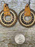 Sunburst Boho Walnut Wood Hoops with Cork Cuff Earrings