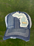 Michigan Trucker Hat- Denim/White “love”