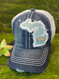 Michigan Trucker Hat- Denim/White “love”