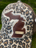 Michigan Trucker Hat- Brown Leopard “good vibes”