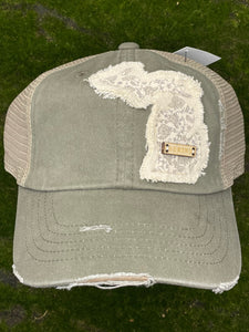 Michigan Trucker Hat- Khaki/BE KIND