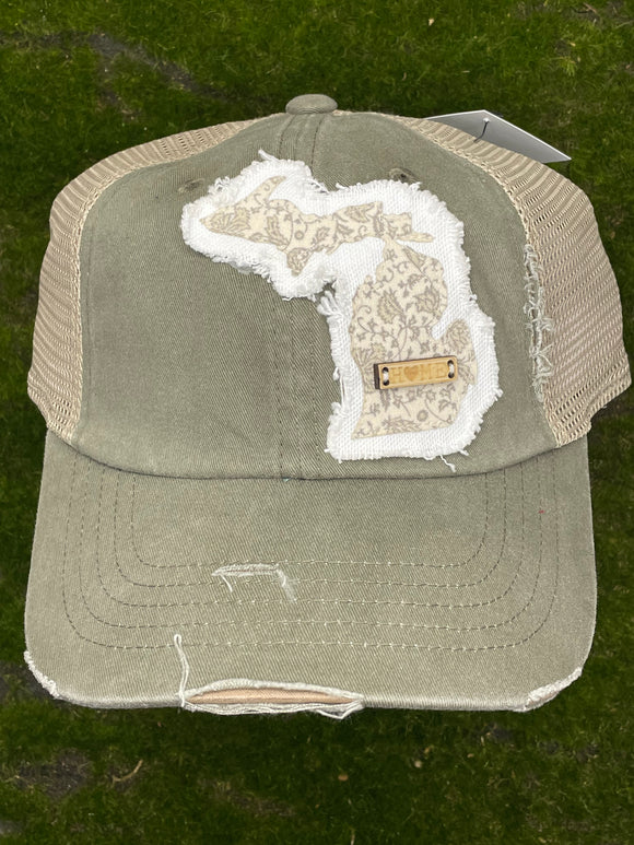 Michigan Trucker Hat- Khaki/HOME