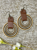 Boho Wood Hoops with Leather Cuff Earrings