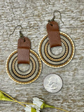 Boho Wood Hoops with Leather Cuff Earrings