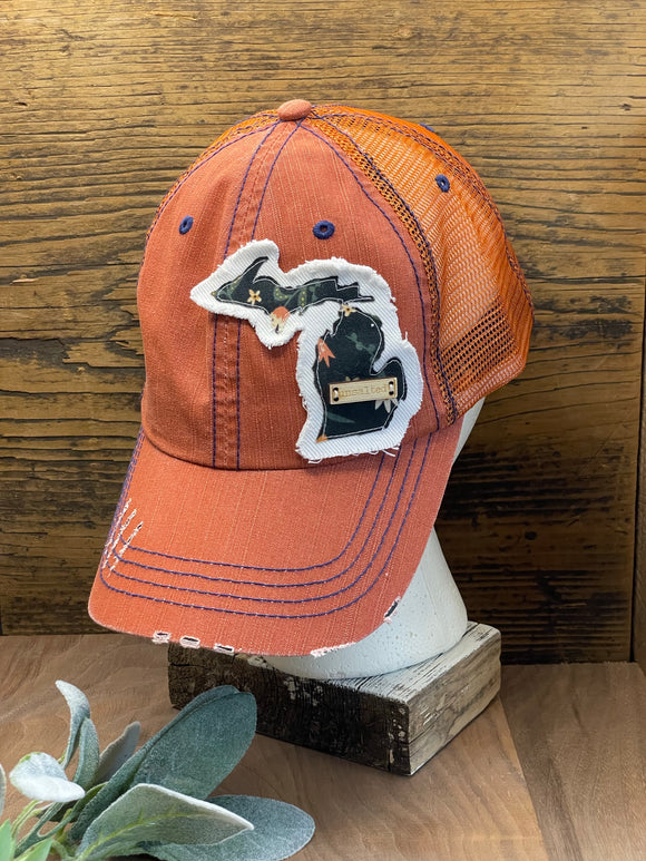 Michigan Trucker Hat- Rust / Burnt Orange “unsalted”