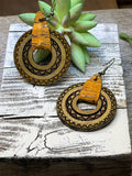 Sunburst Boho Walnut Wood Hoops with Cork Cuff Earrings